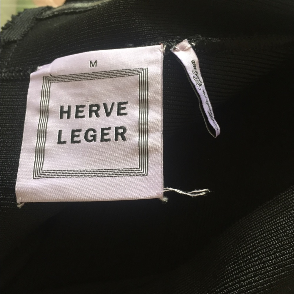 Herve Leger Black Off-White Strapless Dress - Picture 3 of 5